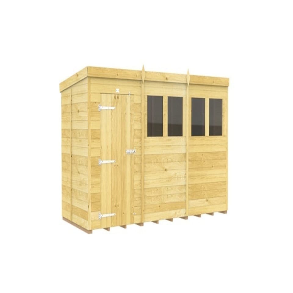 image 1 of 12 x 5 Feet Pent Shed - Single Door With Windows - Wood - L147 x W358 x H201 cm Brown