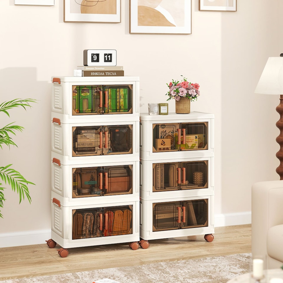 image 1 of COSTWAY 3-Pack Stackable Plastic Storage Boxes 57L Collapsible Storage Bins