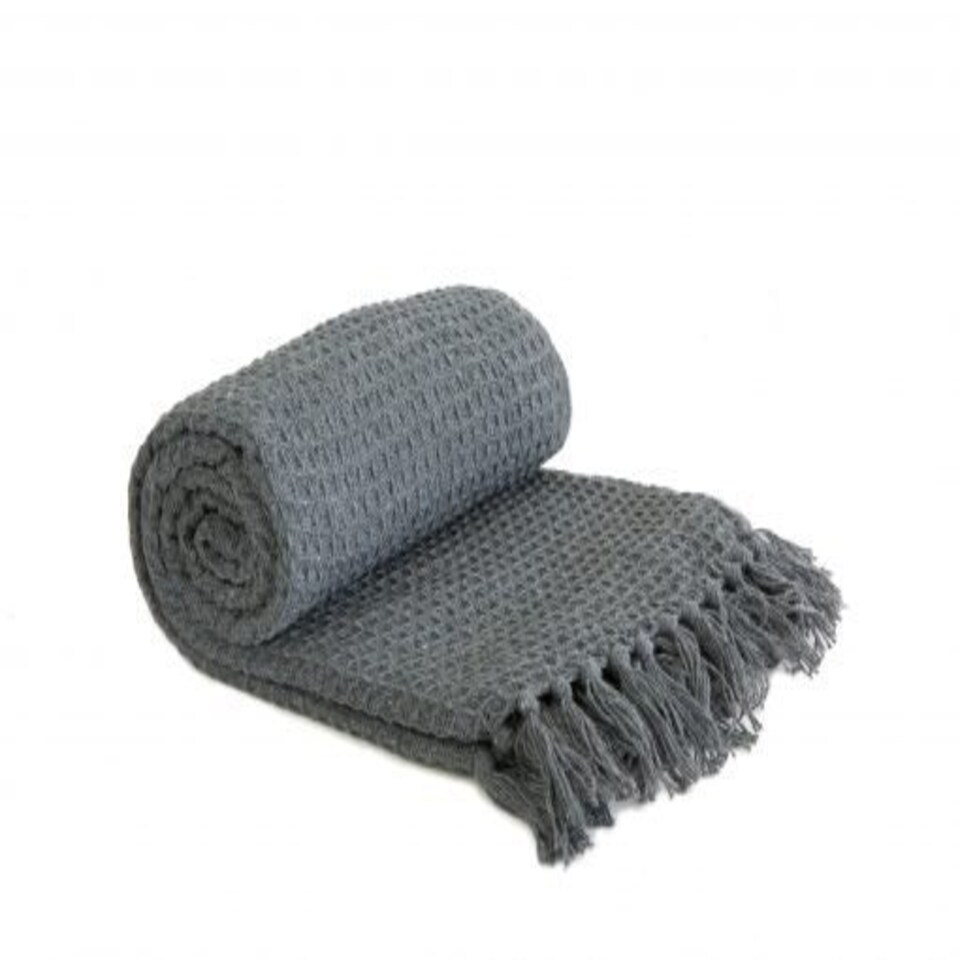 image 1 of Waffle Collection Recycled Cotton Throw in Charcoal (50" x 60")