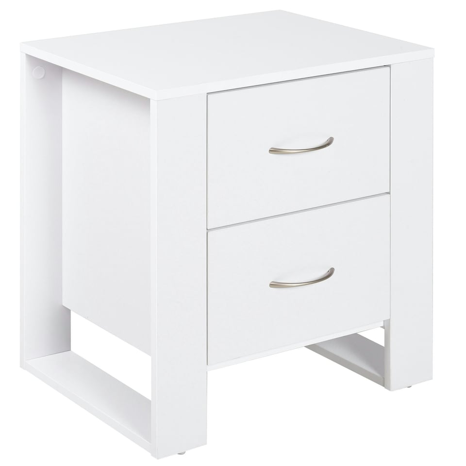 image 1 of HOMCOM 2 Drawer Boxy Bedside Table w/ Handles Elevated Base Oak Brown
