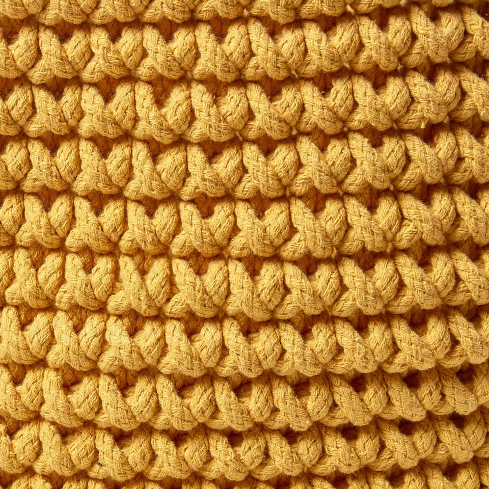 image 1 of Homescapes Yellow Cotton Knitted Round Storage Basket - 42 x 37 cm | Yellow | Yellow | L