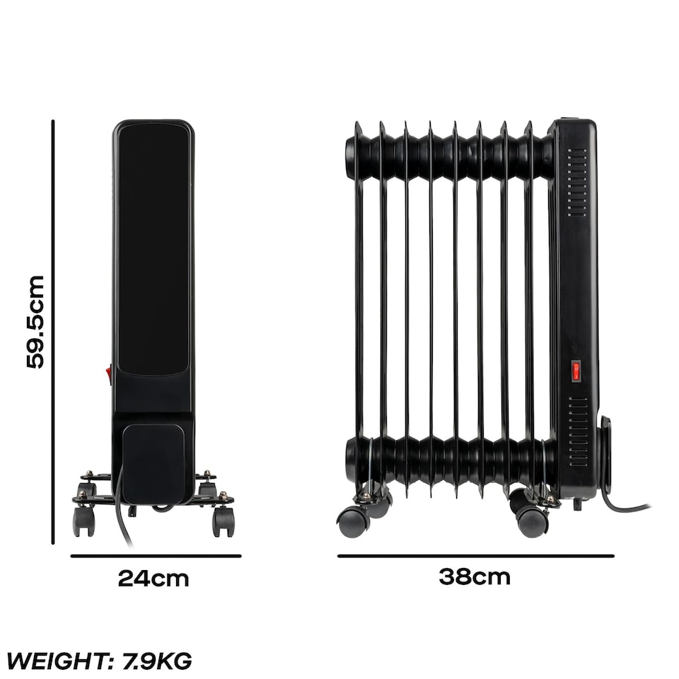 image 1 of Daewoo 2000W Digital Oil Filled Radiator with Remote 9 Fin Black