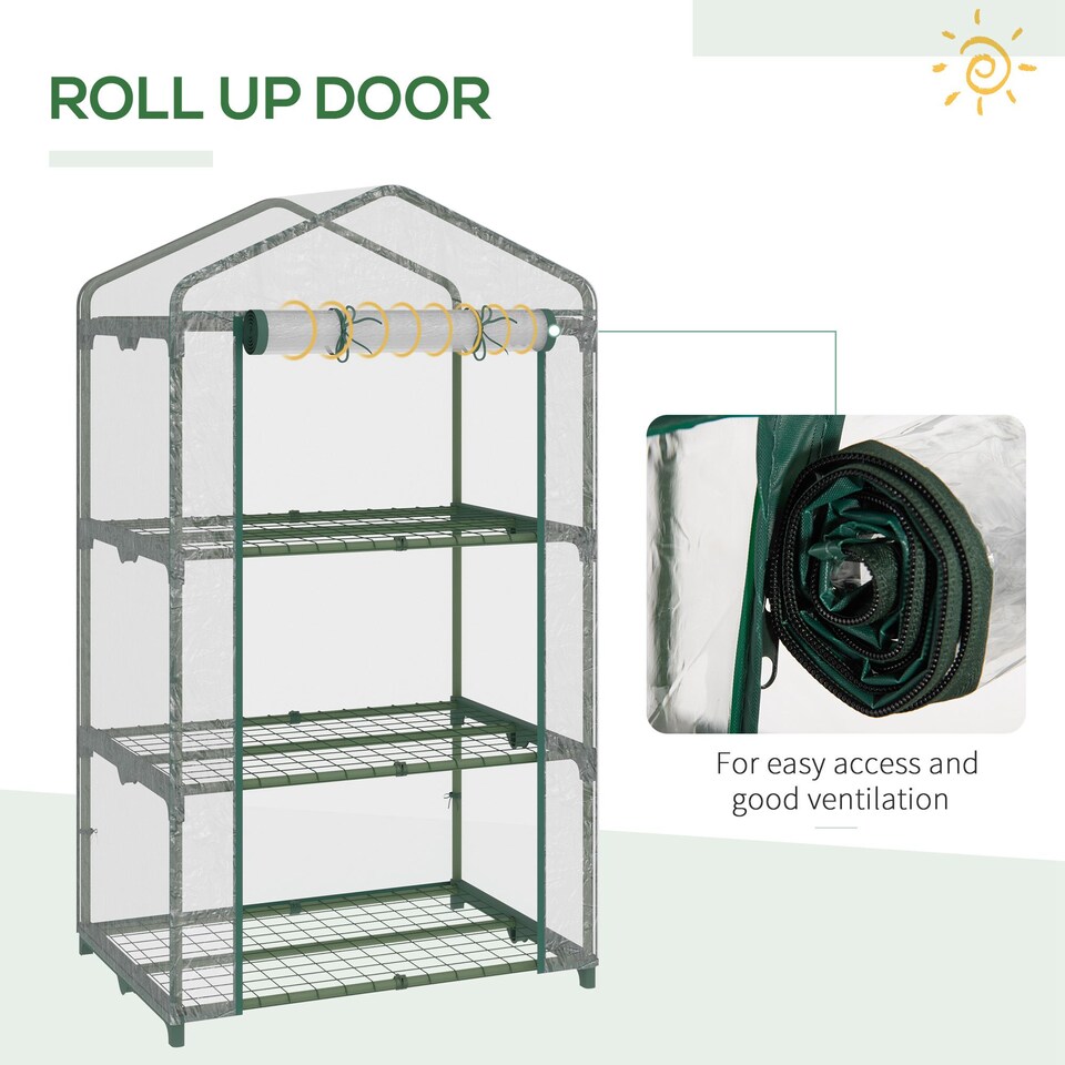 image 1 of Outsunny 3 Tier Mini Greenhouse Grow House w Roll Up Door, Clear