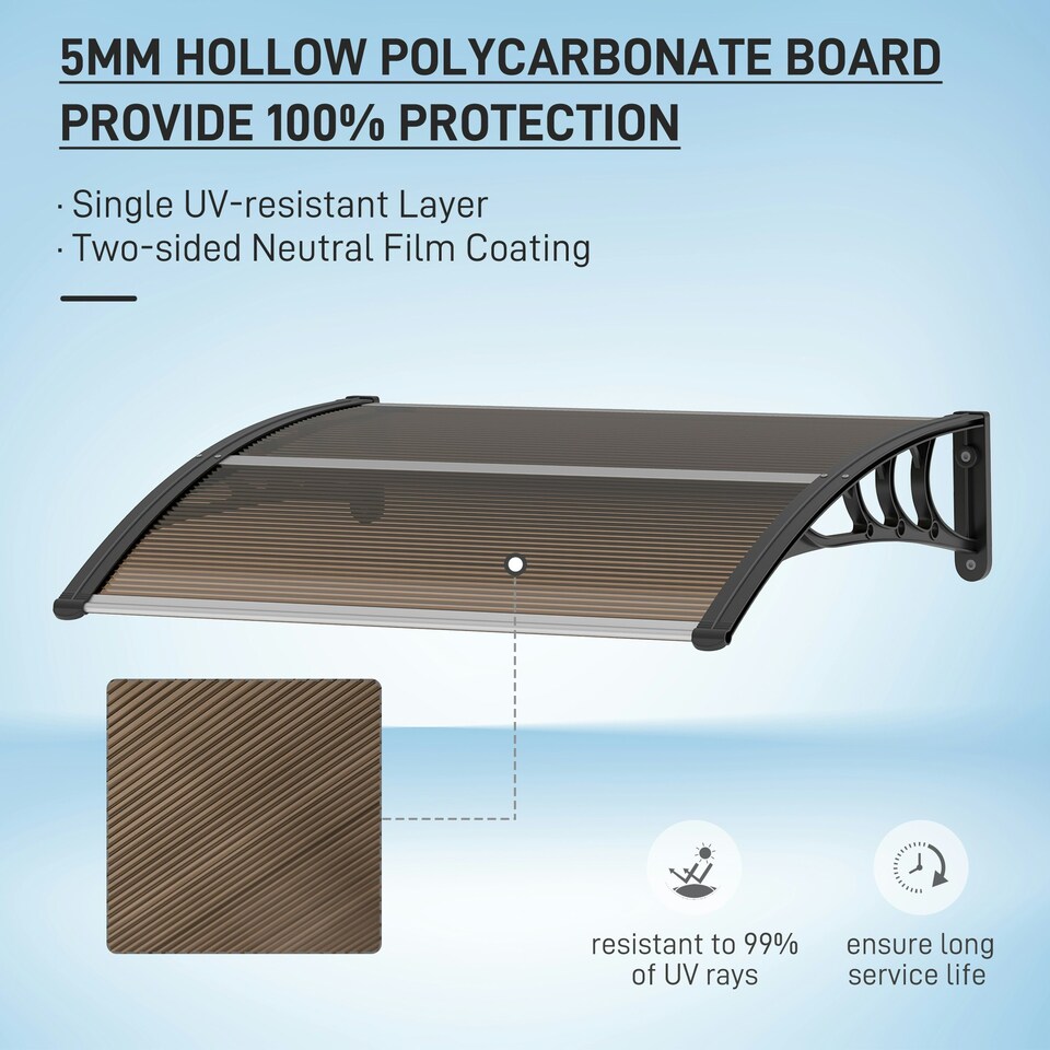 image 1 of Outsunny Outdoor Window Door Canopy Fixed Awning Porch UV Water Cover Brown Brown | Brown