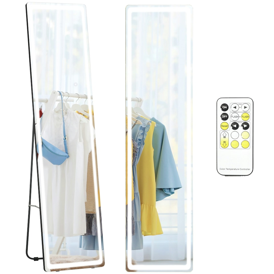 image 1 of HOMCOM LED Lighted Full Length Mirror, Floor Standing or Wall Mount Bedroom