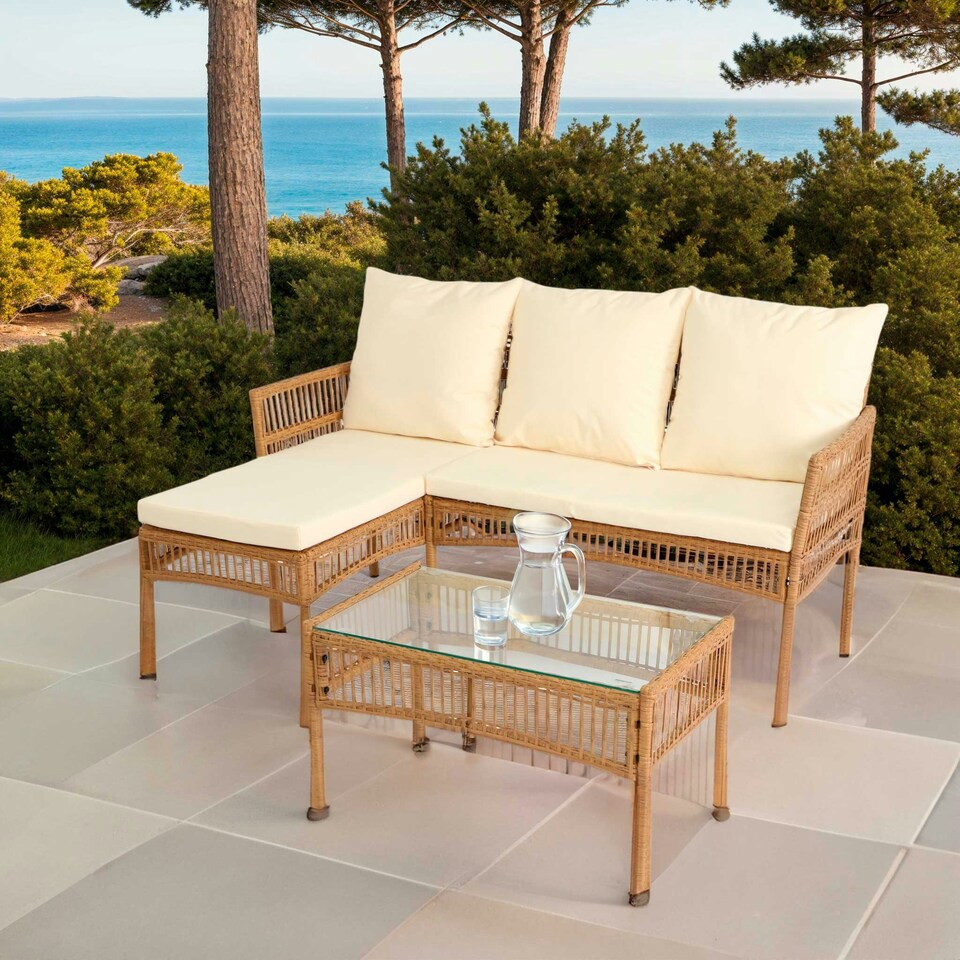 image 1 of Neo 3 Piece Rattan Wicker Rope Corner Outdoor Furniture Set