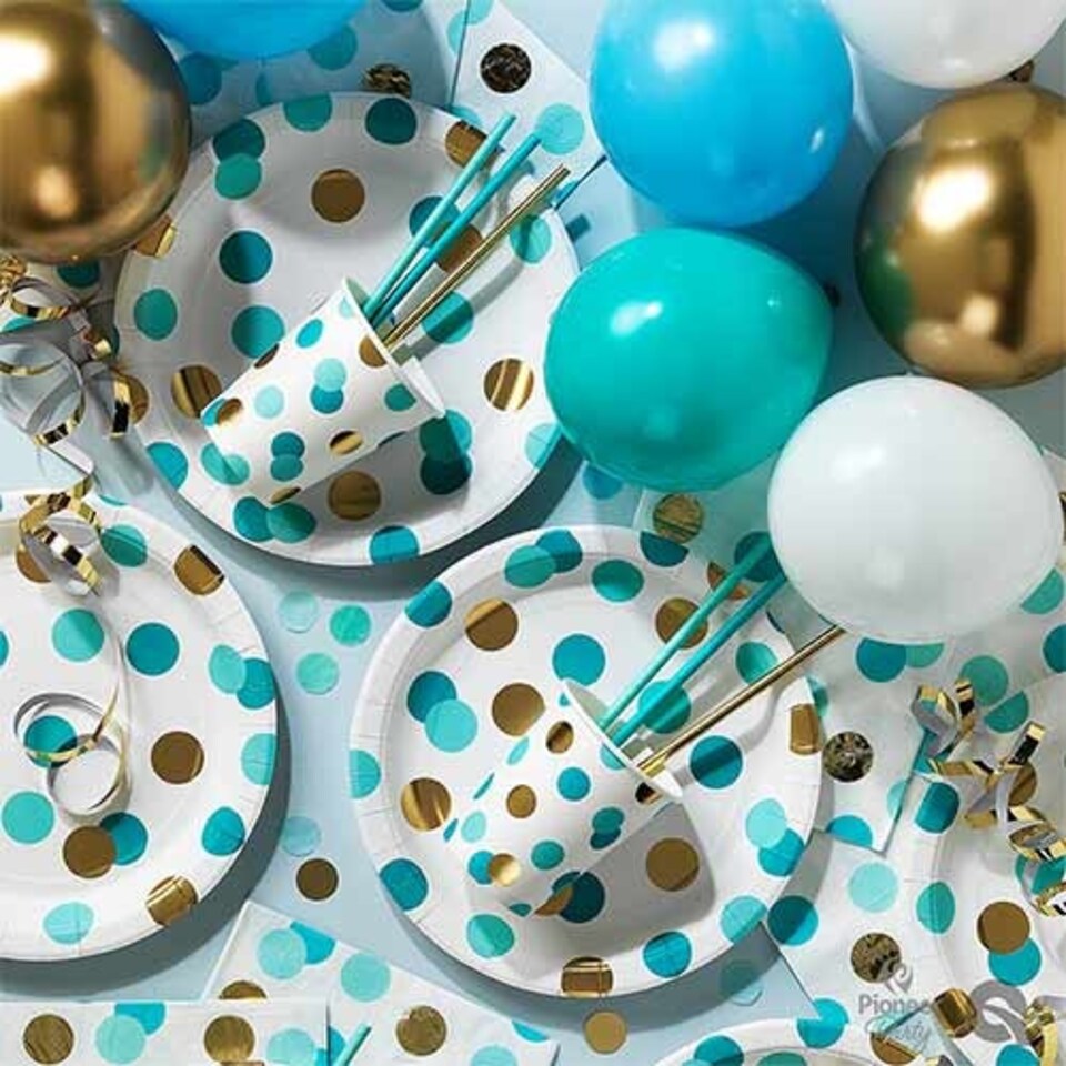 image 1 of Blue & Gold Dots Paper Cups 250ml - Pack of 8