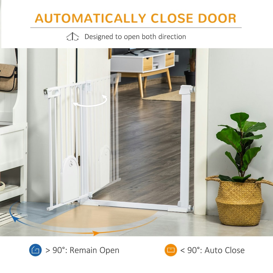 image 1 of PawHut 75-103 cm Pet Safety Gate Pressure Fit Stair w/ Small Door Double Locking