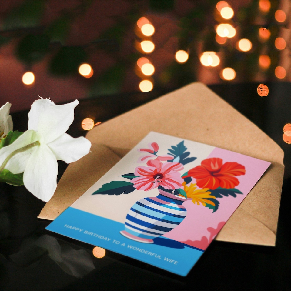 image 1 of Magnolia Lilies Modern Bold Colourful Wife Birthday Card