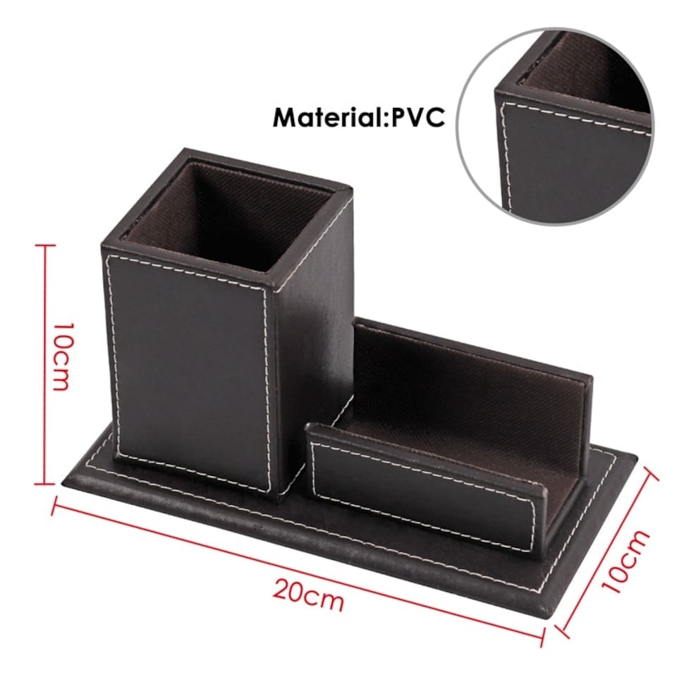 image 1 of PVC Black Desktop Pen Pot Organiser with Card Holder