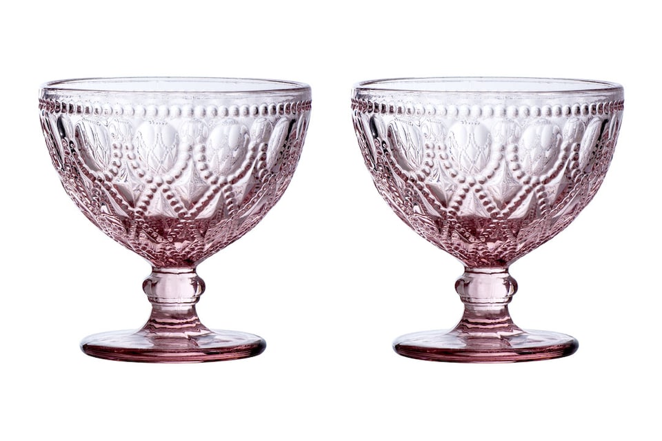 image 1 of Fleur Set Of Two Pink Glass Sundae Dishes