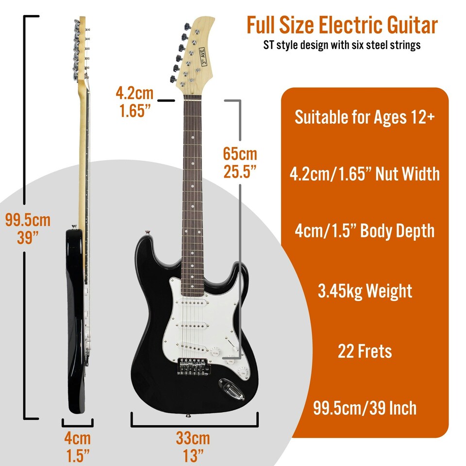 image 1 of 3rd Avenue Full Size Electric Guitar Red