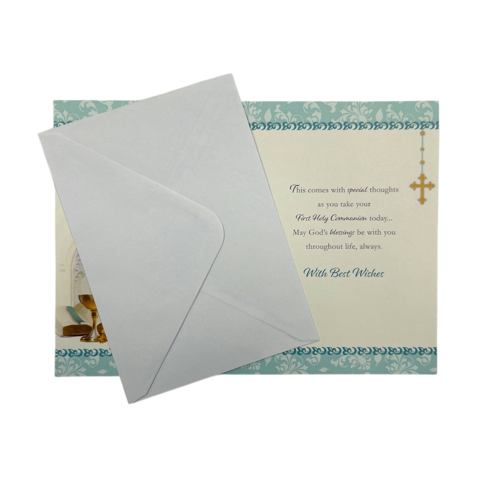 image 1 of For Boy First Holy Communion Chalice & Candle Cross Design Religious Card