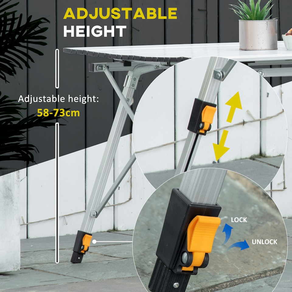 image 1 of Outsunny 4FT Folding Aluminium Picnic Table Portable Camping BBQ Table Roll Up Top Mesh Layer Rack with Carrying Bag