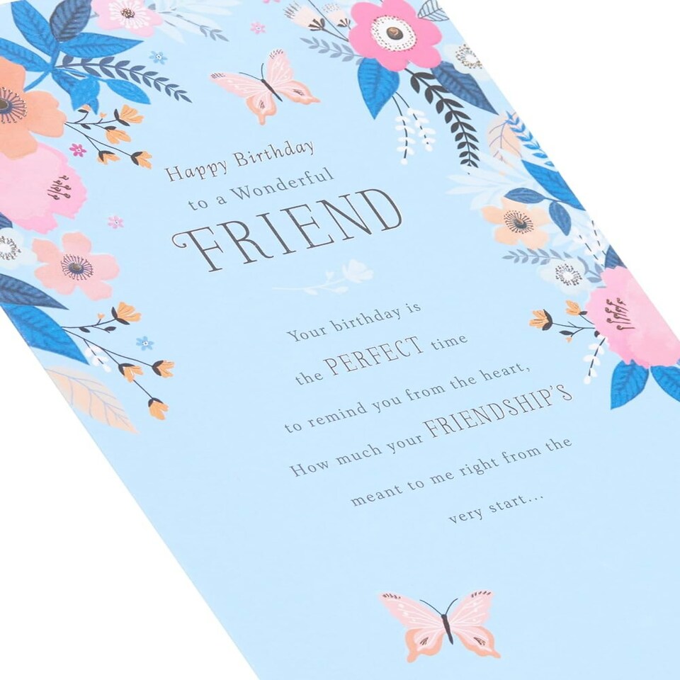 image 1 of Pink & Blue Floral Design Friend Birthday Card