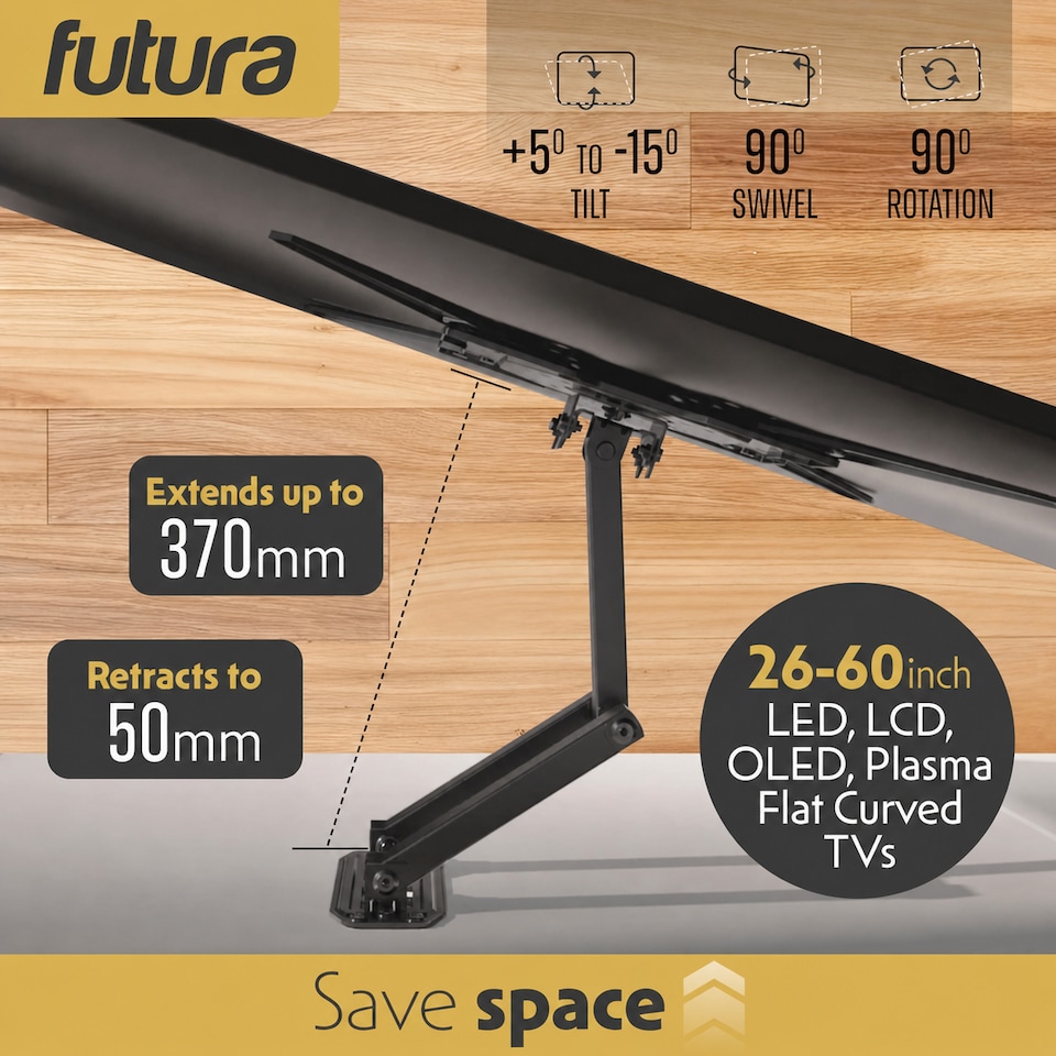 image 1 of Futura Heavy-Duty Universal TV Wall Mount Bracket for 26-60 Inch TVs, Tilt & Swivel Motion