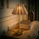 image 1 of ValueLights Maeve Grey Scallop Pleated Tapered Shade Brushed Gold Bobbin Bobble Table Lamp Gold