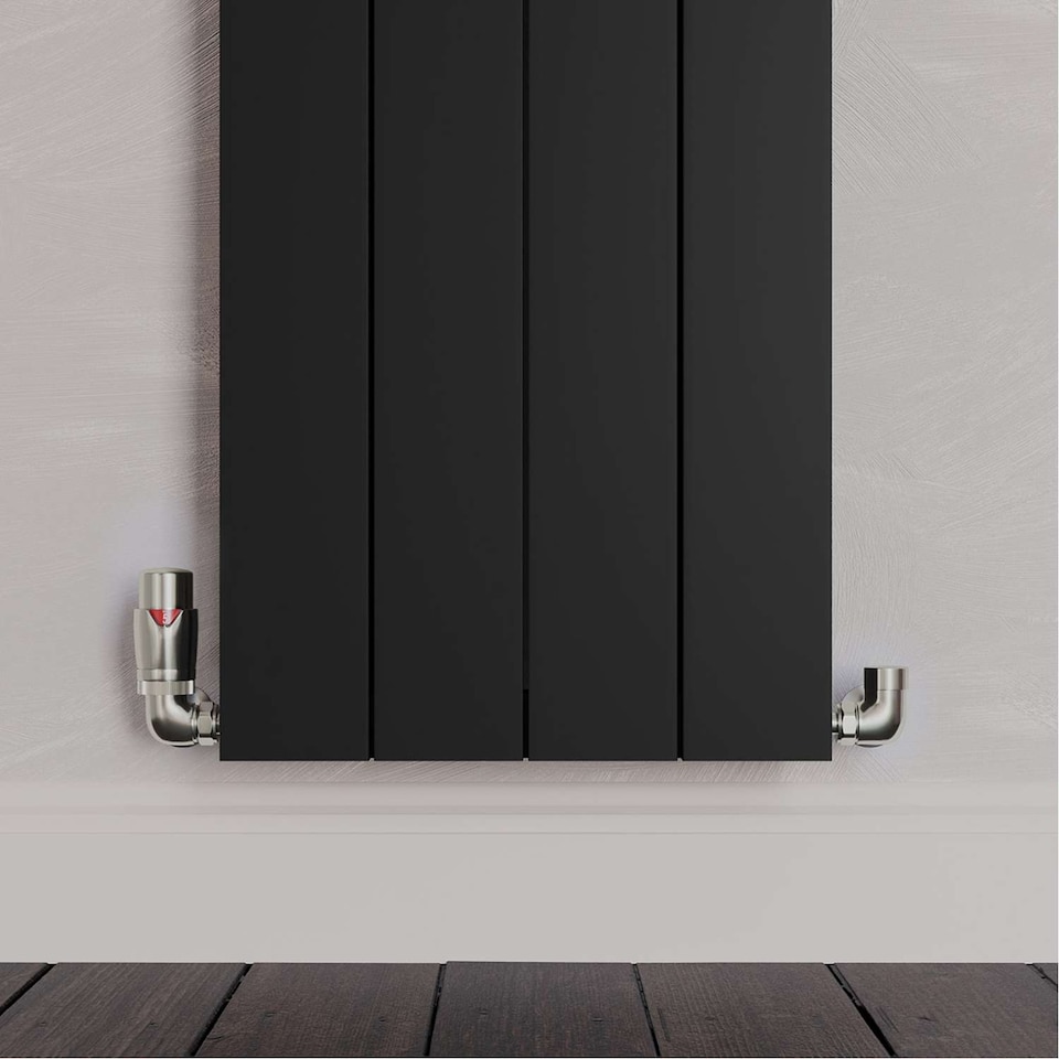 image 1 of Stirling Bold - Silver Nickel Thermostatic Radiator Valve & Lockshield Corner 8mm