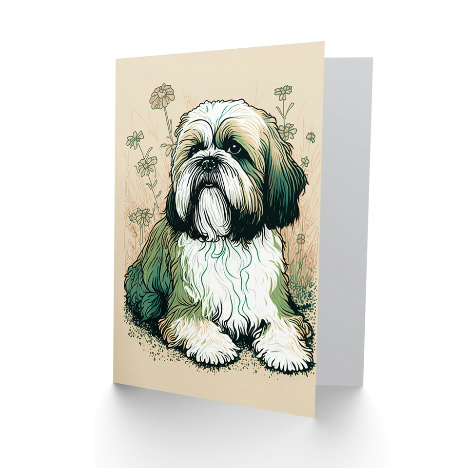 image 1 of Dog Lover Shih Tzu and Daisies Spring Flowers Floral Greeting Card