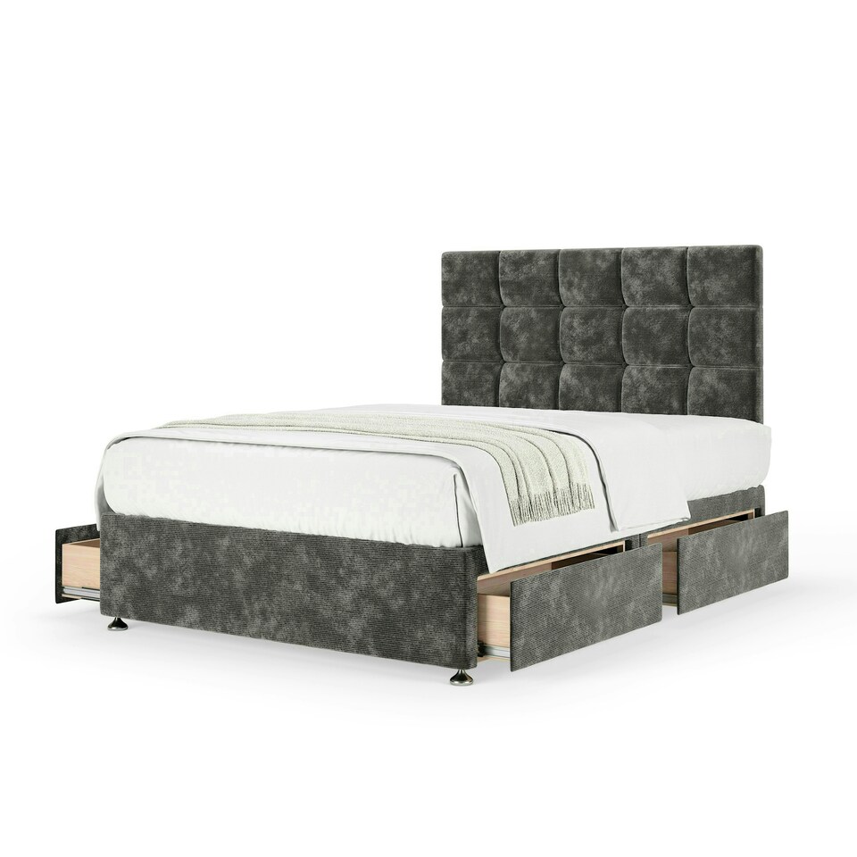 image 1 of Neptune Spring Charcoal Chenille 4 Drawer Divan Set And Pearl Headboard Double