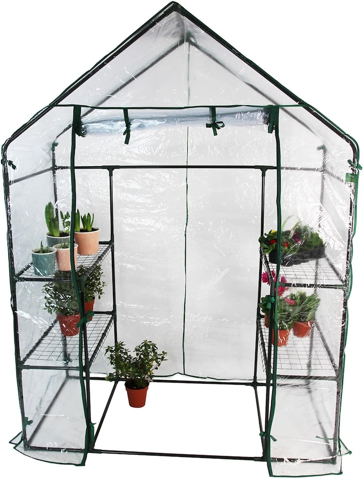 image 1 of Walk In Greenhouse w/PVC Cover Garden Grow Green House with 4 Shelves