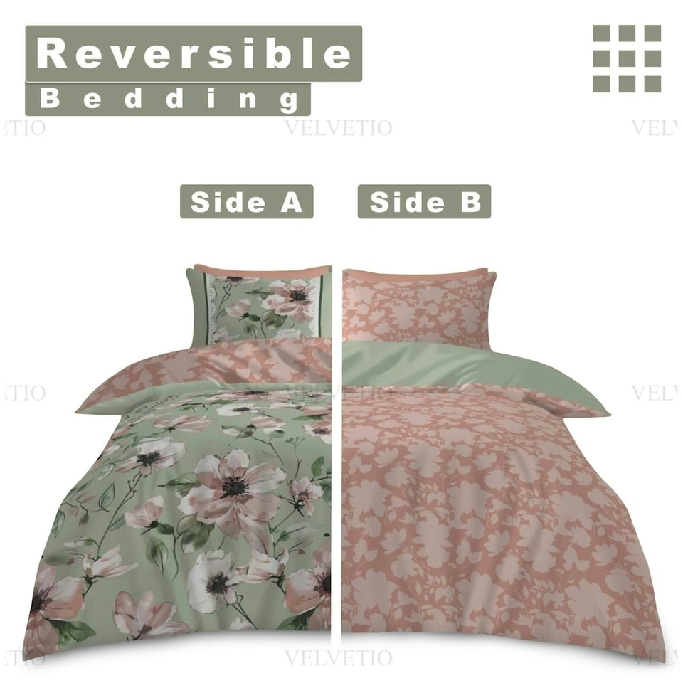 image 1 of VELVETIO Hayes Complete Duvet Cover Set with Fitted Sheet Breathable Bedding Quilt Green | Double