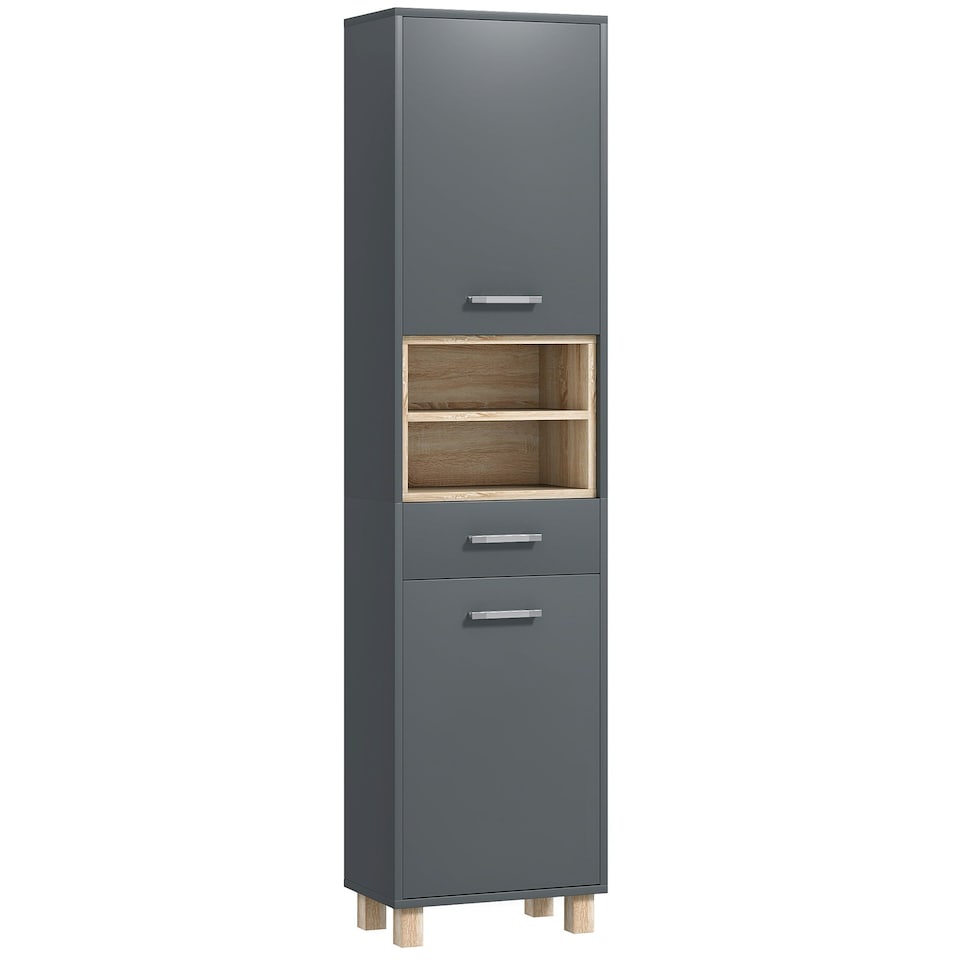 image 1 of HOMCOM Tall Bathroom Storage Cabinet, Bathroom Storage Unit, Freestanding Bathroom Cabinet with Open Shelves and Drawer | Grey | Grey