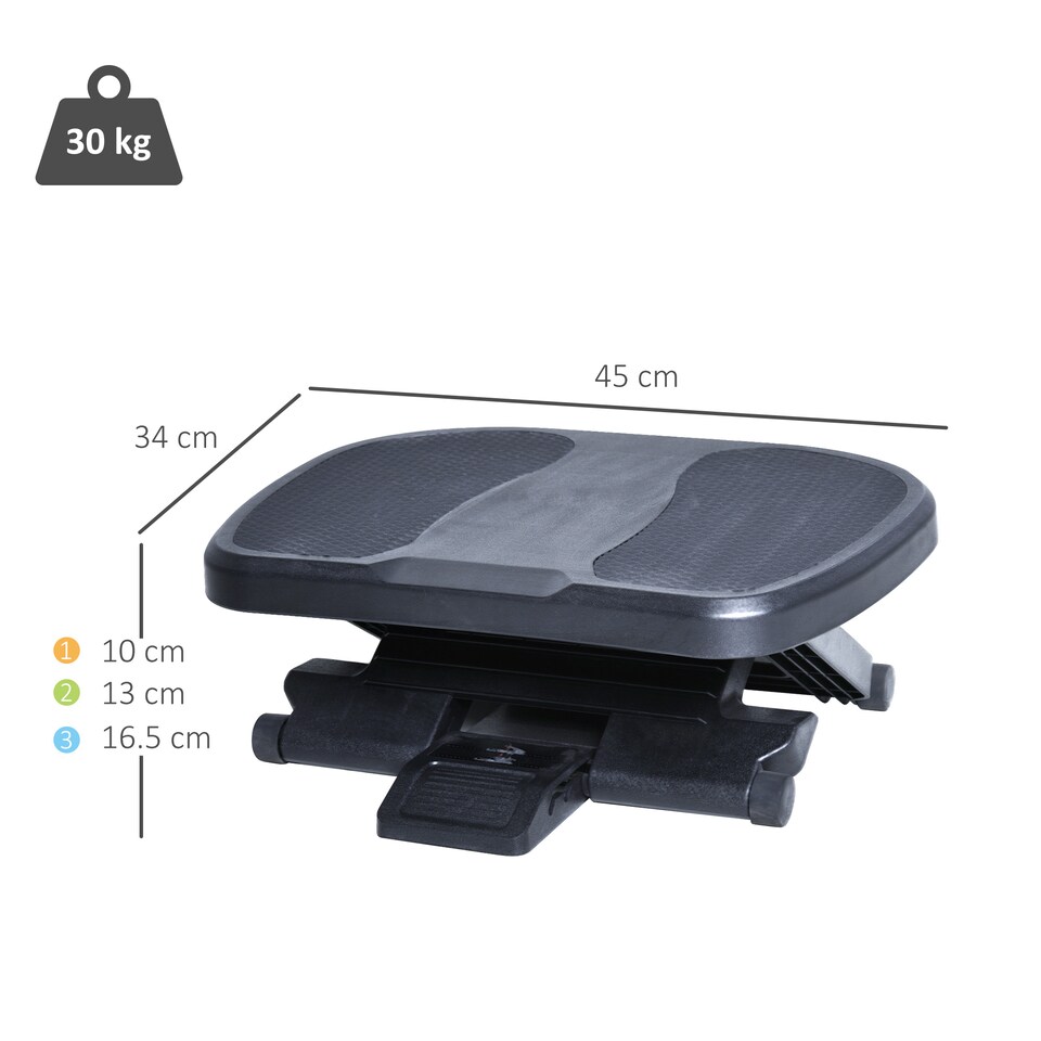 image 1 of HOMCOM Adjustable Under-Desk Footrest Height Angle Tilt Anti-Slip, Black