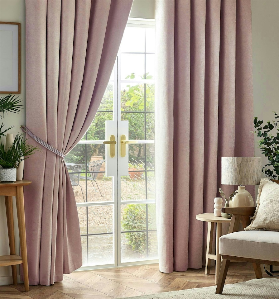 image 1 of Chenille Blackout Pencil Pleat Taped Top Curtains - 229cm x 183cm - Pink