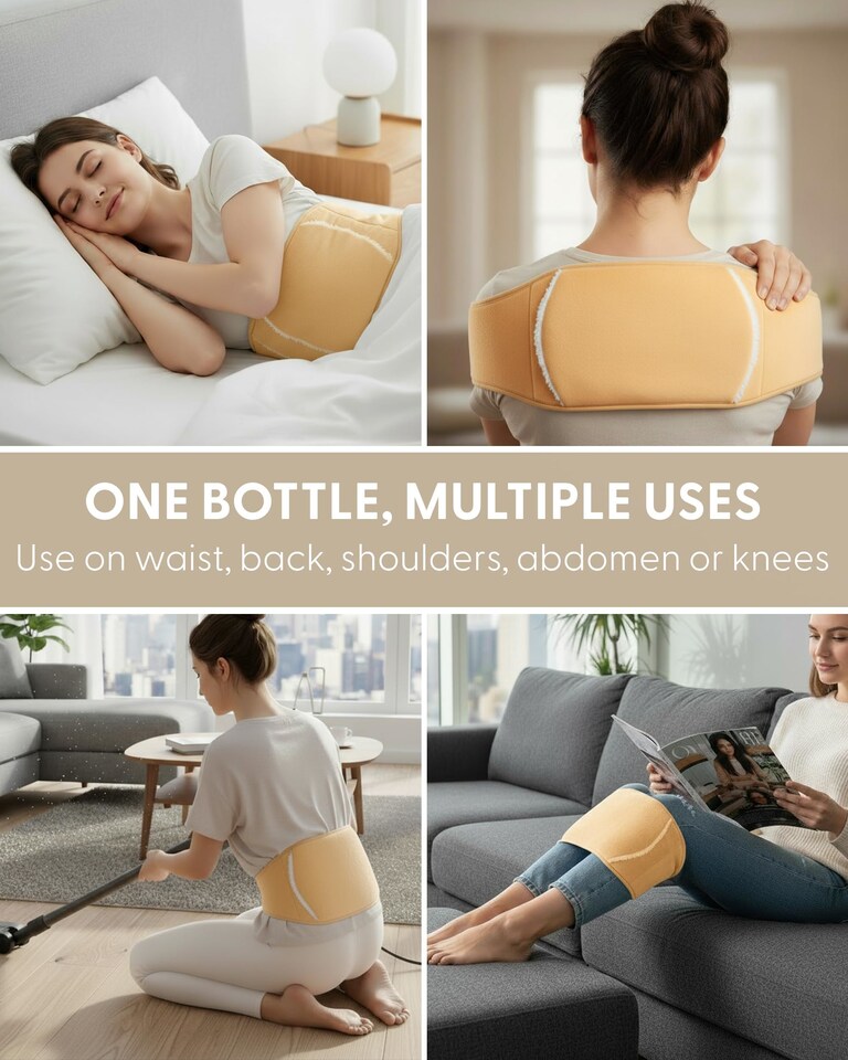 image 1 of Keplin 2L Hot Water Bottle with Plush Waist Belt Cover Natural Rubber