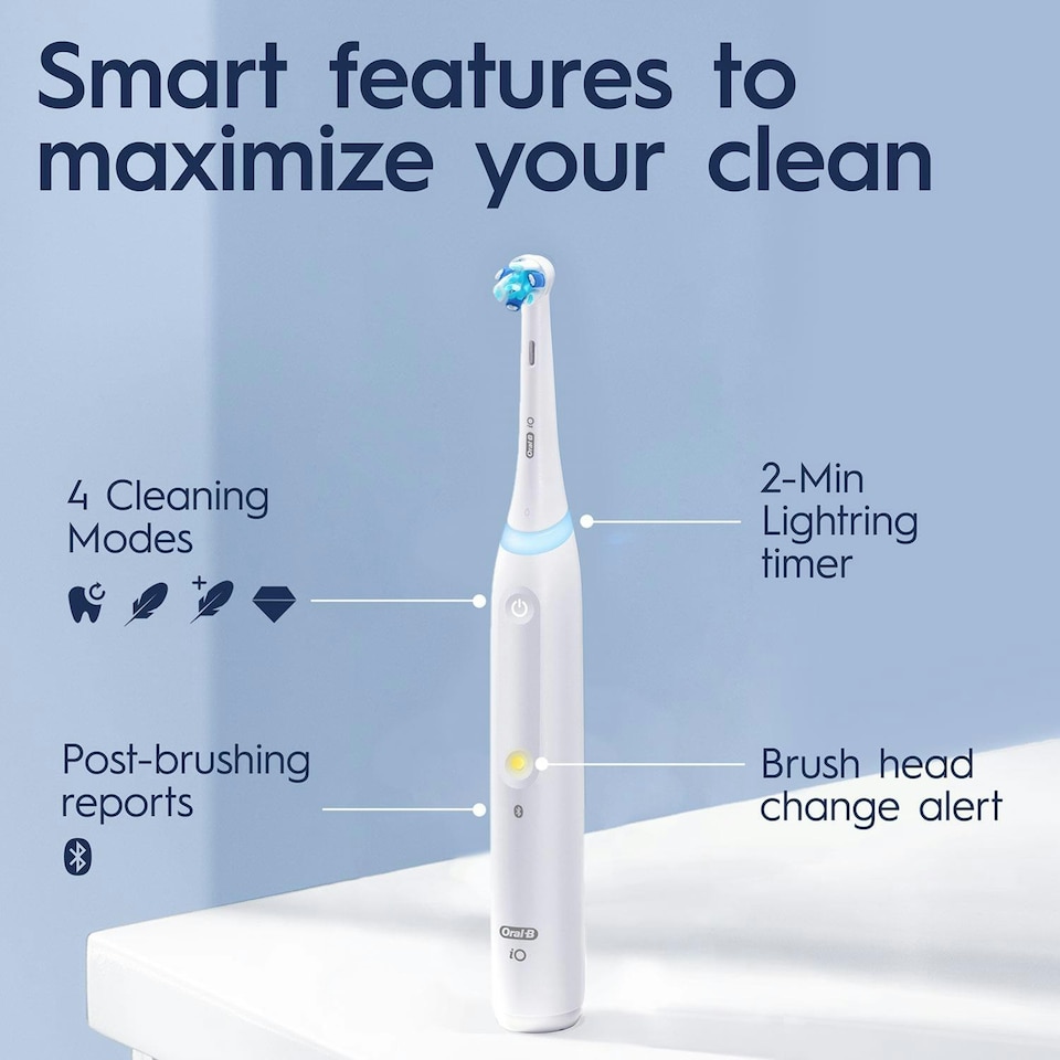 image 1 of Oral-B iO4 Electric Rechargeable Toothbrush with 4 Modes & UK 2 Pin Plug, White