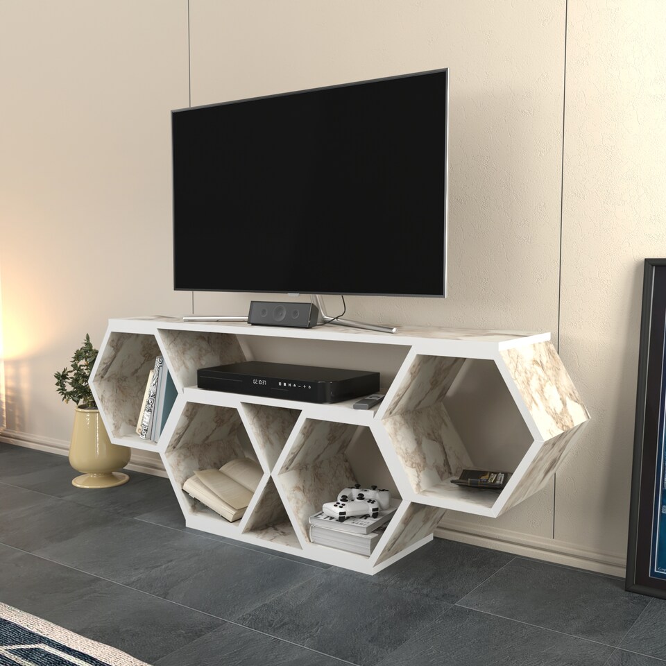 image 1 of Decorotika Honey TV Stand TV Unit for TVs up to 55 inch Honeycomb Design