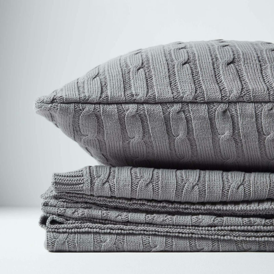 image 1 of Homescapes Cotton Cable Knit Throw - Grey - 150 x 200 cm | Grey | 1