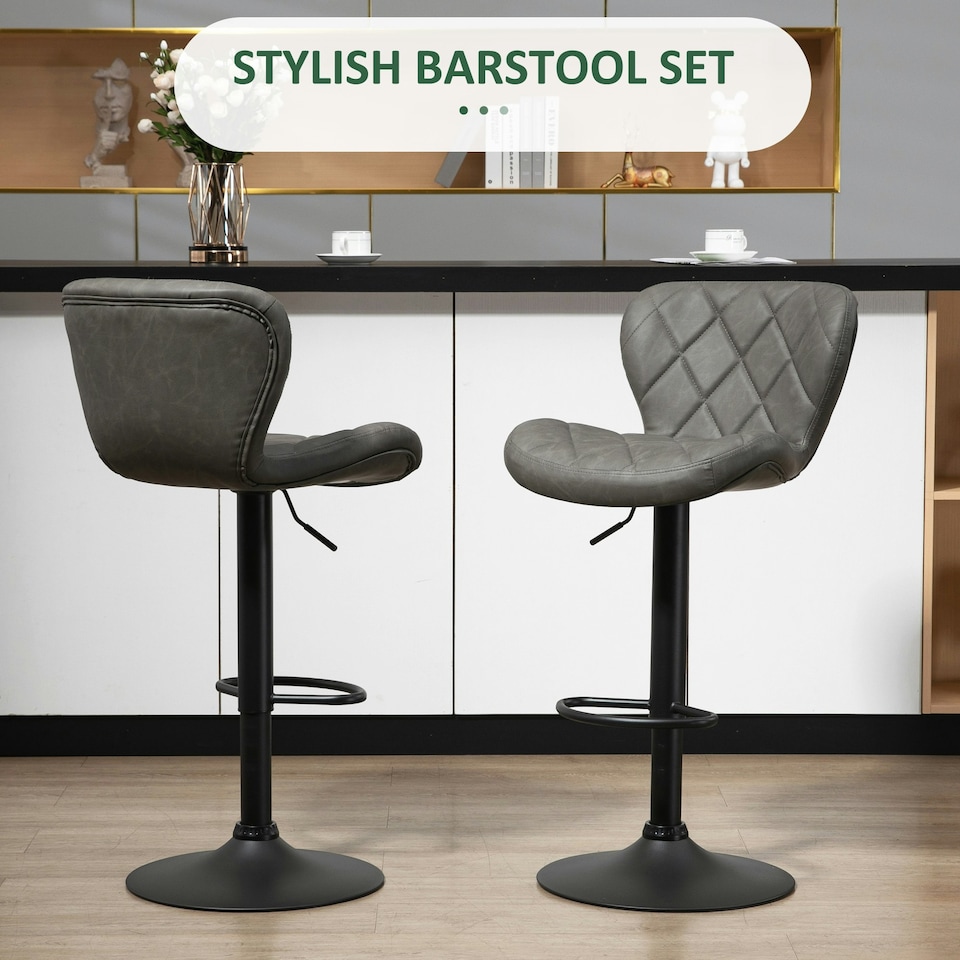 image 1 of HOMCOM Adjustable Height Bar Stools Set of 2 Swivel Barstool Dark Grey