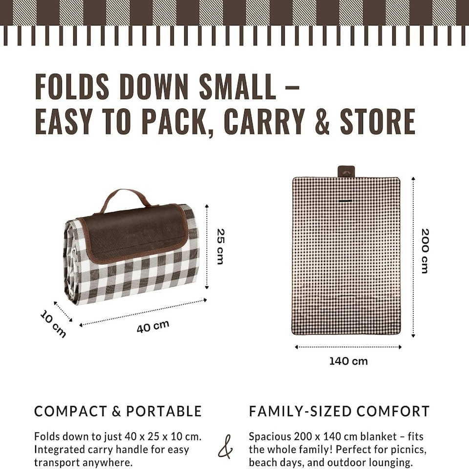 image 1 of Straame Premium Waterproof & Sandproof Picnic Blanket – Foldable, Portable (Brown) Brown