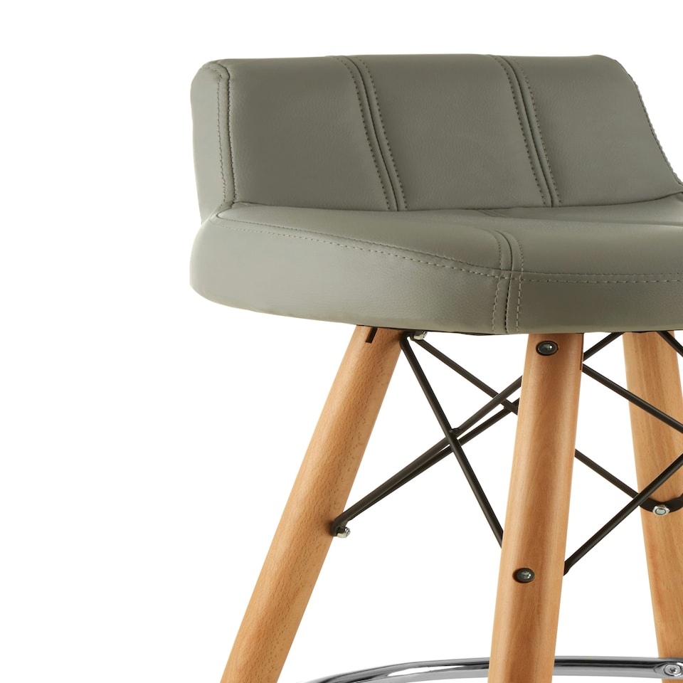 image 1 of Interiors by Premier Grey Leather Effect Bar Stool, Comfortable Seating Faux Leather Bar Stool, Space-Saver Leather Kitchen Stool