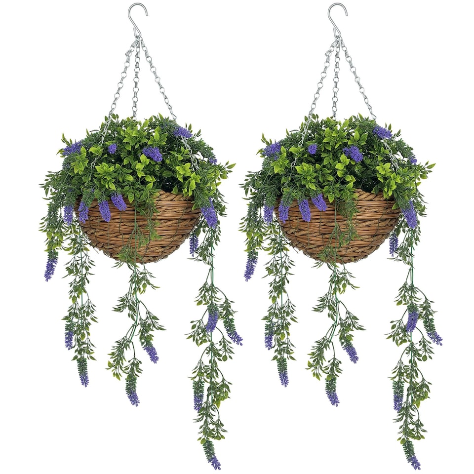 image 1 of HOMCOM Set of 2 Artificial Plants, Lavender Flowers in Basket, Purple