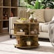 image 2 of 2 Tier Round Coffee Tea Table End Side Desk Sector Divider Shelves Storage Brown