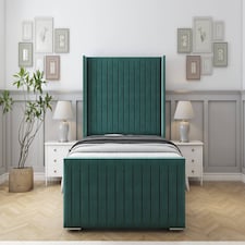 Sloomy Marlborough Emerald Plush Bed Frame With Mattress With 50"  Upholstered Wingback Headboard 3' Single