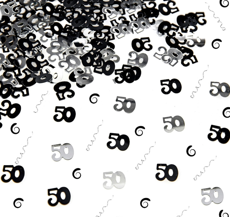 image 1 of 50th Birthday Confetti Black & Silver 4 pack x 14 grams birthday decoration Foil Metallic 4 pack
