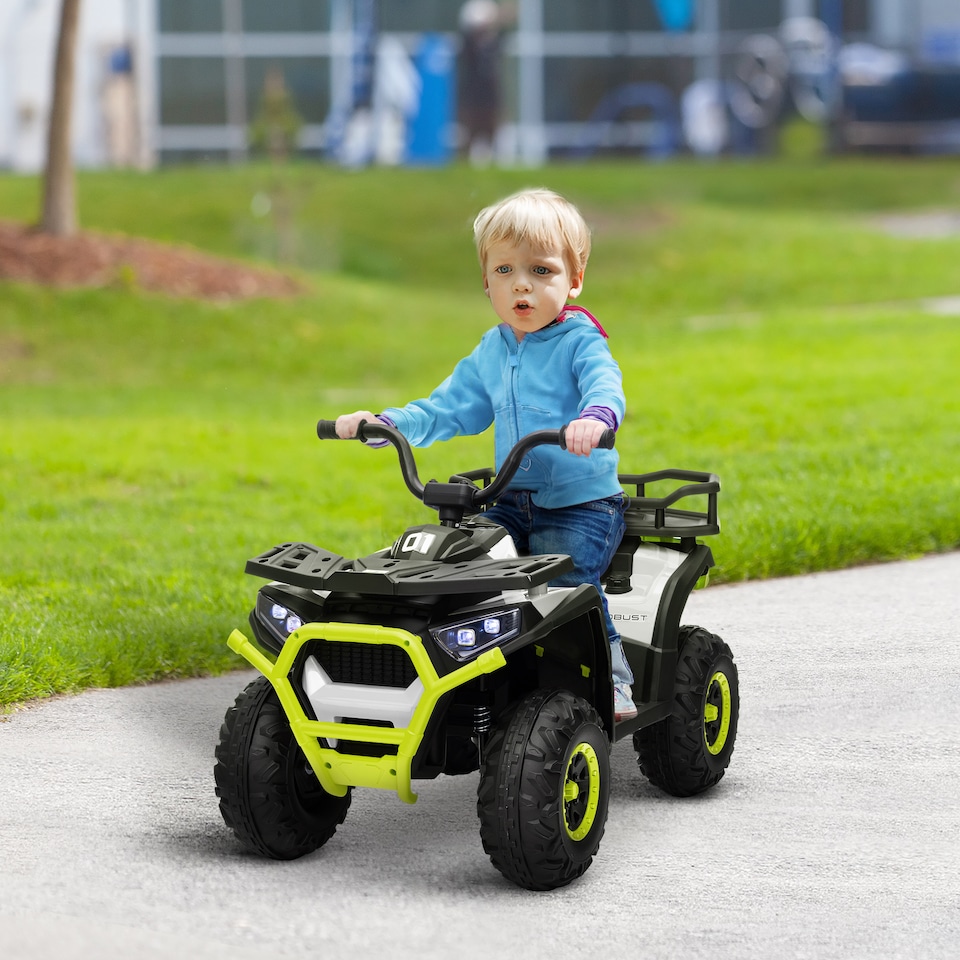 image 1 of AIYAPLAY 12V Kids Electric Ride on ATV, Battery Powered Quad Bike with 4 Suspension Wheels, Forward Reverse Function, Headlights, Music, Storage Basket, for Ages 3-5 Years, Green