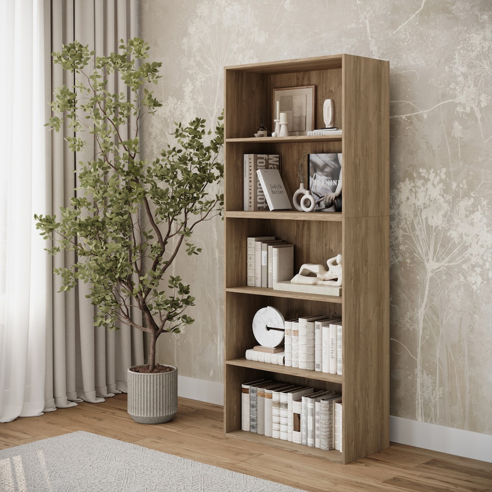 image 1 of Wide 5-Tier Bookcase | Brown | 1