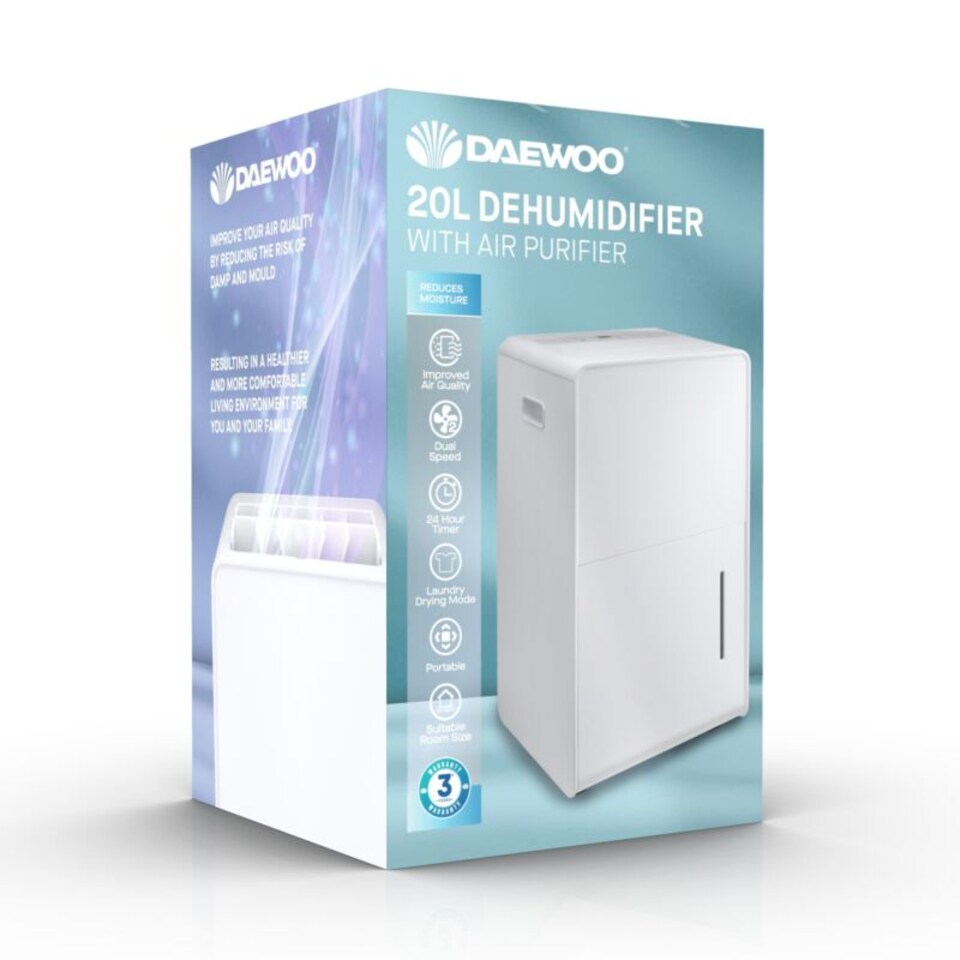 image 1 of Daewoo 20L Dehumidifier with Laundry & Quiet Modes, Air Purifier, 4L Tank