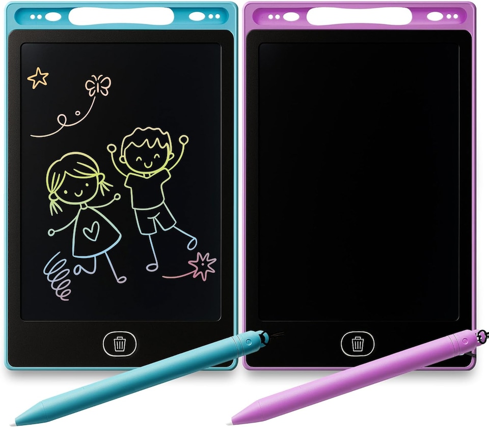 image 1 of 2pk Drawing & Writing Pad – Reusable 8" LCD Tablets with Stylus Pens, Portable Mess-Free Doodle Boards with Erase Function for Kids Ages 3+