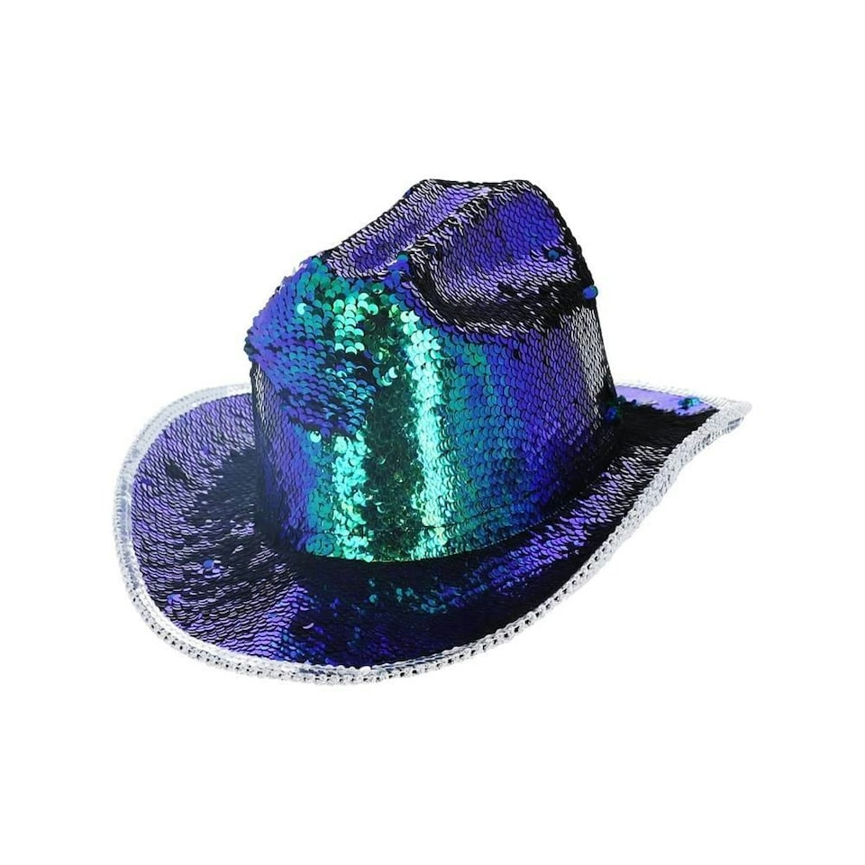 image 1 of Fever Unisex Adult Deluxe Sequin Iridescent Cowboy Hat - Green/Blue - One Size