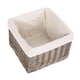 image 3 of Small Square Antique Wash Wicker Lined Storage Basket | White | White