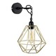 image 2 of ValueLights Huber Satin Black Wall/Ceiling Light Fitting with Gold Metal Cage Shade and 4w LED Bulb In Warm White