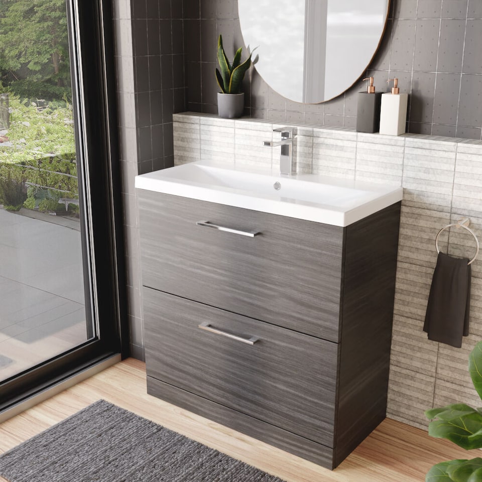 image 1 of Balterley Contemporary Bathroom Floor Standing 2 Soft-Close Drawer Vanity Unit & Mid-Edge Ceramic Basin