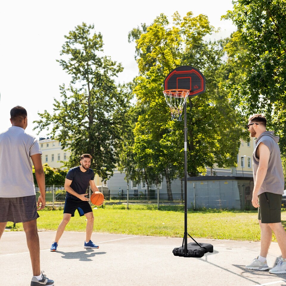 image 1 of HOMCOM Outdoor Adjustable Basketball Hoop Stand w/ Wheels and Stable Base Black