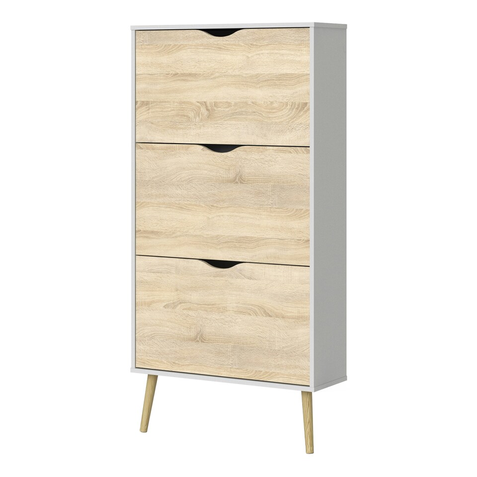 image 1 of Oslo Shoe Cabinet 3 Drawers in White and Oak